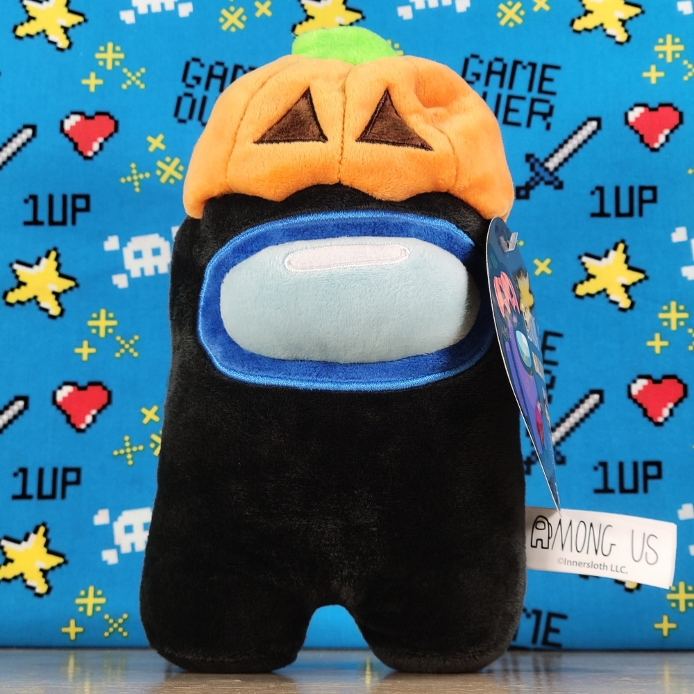 Among Us Black Crewmate 7" with Pumpkin Hat Special Edition Video Game Plush HTF